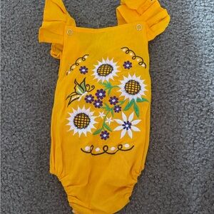 Sunflower Embroidered Yellow Kids One Piece size 3-6 months